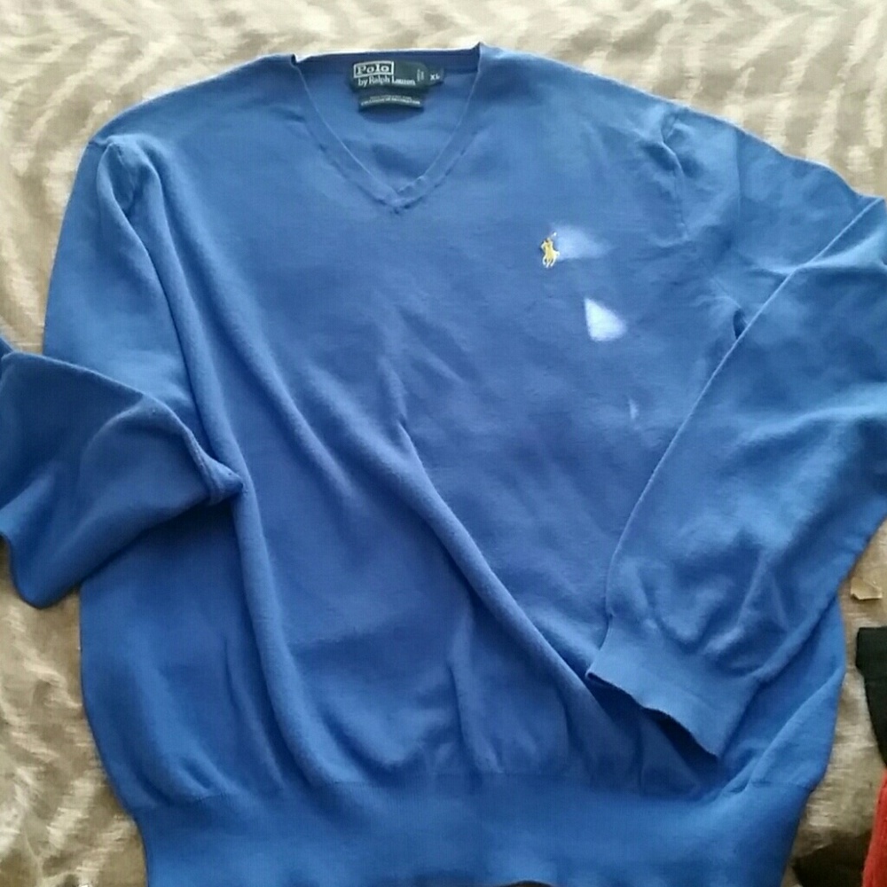 Men's POLO RL periwinkle cotton v neck GUC